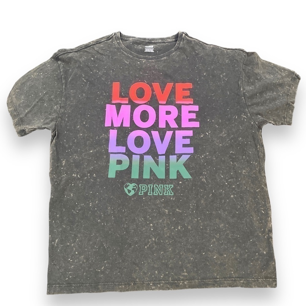 NWT Victoria Secret PINK One Size Short Sleeve Love More Tee Oversize Gray